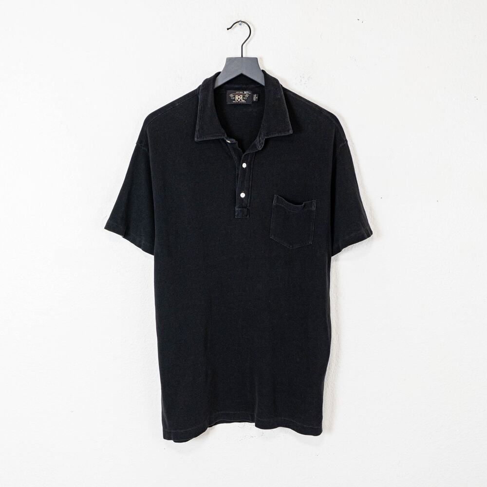 RRL Double Ralph Lauren Black Pocket Polo Sunwash cotton size XL